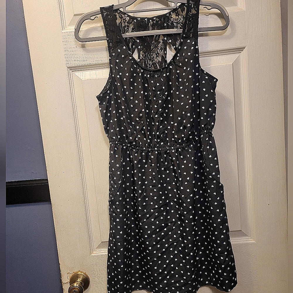 No Boundaries Lace Black and White Heart Dress with Pockets Size L-XL